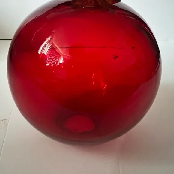 Vintage Red Art Glass Ball Ornament - Picture 2 of 6